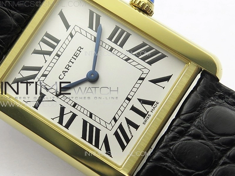 Tank Solo Ladies 28mm YG K11F 1:1 Best Edition White Dial on Black Coroc Leather Strap Ronda Quartz