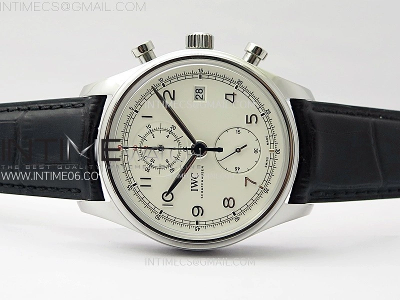 Portugieser Chrono Classic 42 IW390403 AZF 1:1 Best Edition White Dial Silver Markers on Black Leather Strap A7750