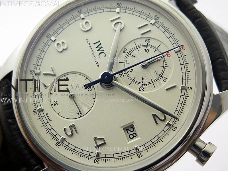 Portugieser Chrono Classic 42 IW390403 AZF 1:1 Best Edition White Dial Silver Markers on Black Leather Strap A7750