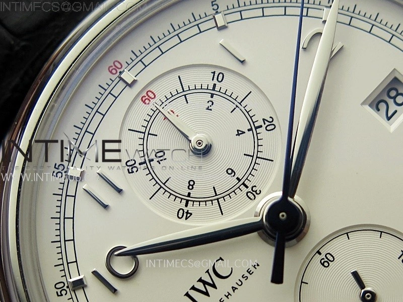 Portugieser Chrono Classic 42 IW390403 AZF 1:1 Best Edition White Dial Silver Markers on Black Leather Strap A7750