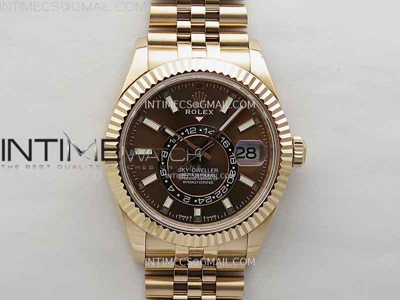 Sky-Dweller 326935 904L RG Noob 1:1 Best Edition Brown Dial on RG Jubilee Bracelet Asian 23J to 9001