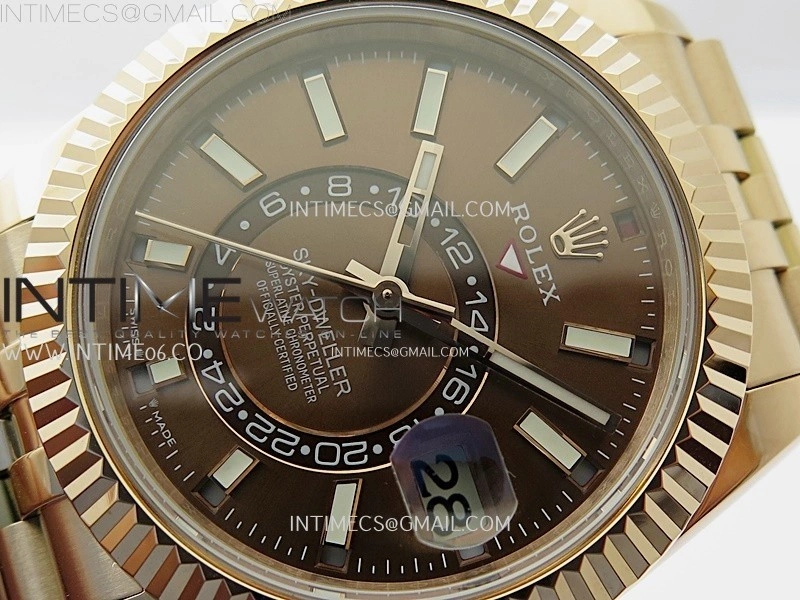 Sky-Dweller 326935 904L RG Noob 1:1 Best Edition Brown Dial on RG Jubilee Bracelet Asian 23J to 9001