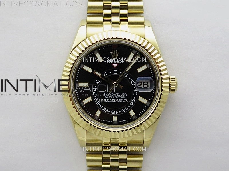 Sky-Dweller 326935 904L YG Noob 1:1 Best Edition Black Dial on YG Jubilee Bracelet Asian 23J to 9001