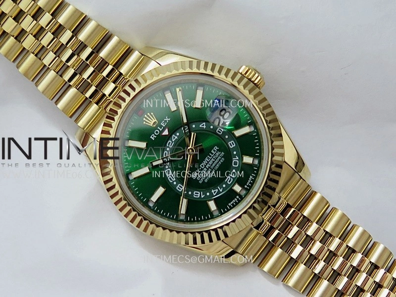 Sky-Dweller 326938 904L YG Noob 1:1 Best Edition Green Dial on YG Jubilee Bracelet Asian 23J to 9001