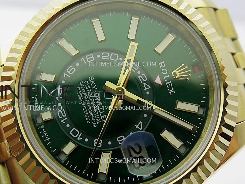 Sky-Dweller 326938 904L YG Noob 1:1 Best Edition Green Dial on YG Jubilee Bracelet Asian 23J to 9001