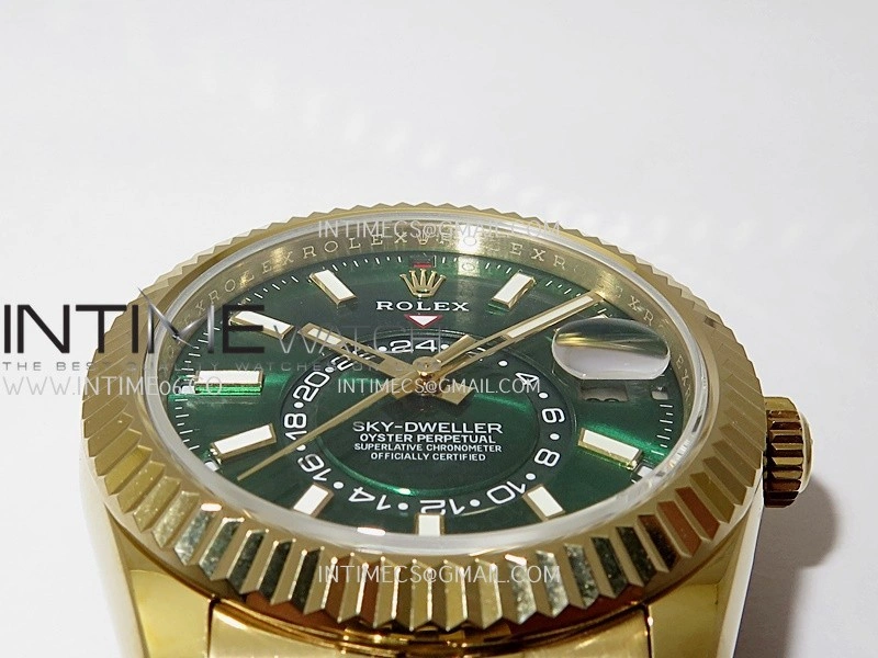 Sky-Dweller 326938 904L YG Noob 1:1 Best Edition Green Dial on YG Jubilee Bracelet Asian 23J to 9001