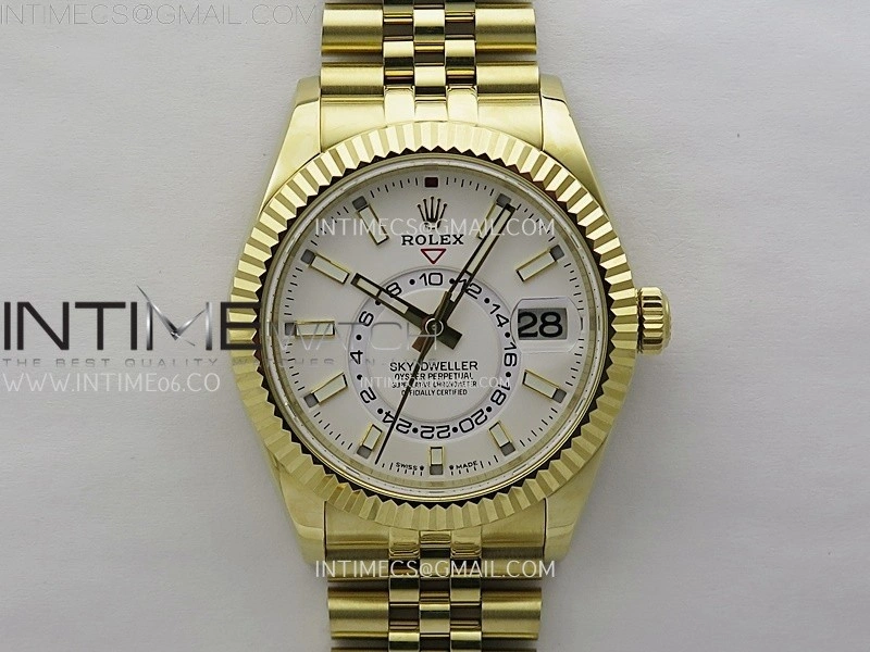 Sky-Dweller 326935 904L YG Noob 1:1 Best Edition White Dial on YG Jubilee Bracelet Asian 23J to 9001
