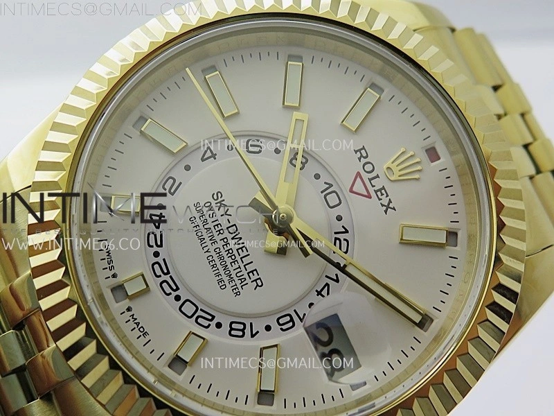 Sky-Dweller 326935 904L YG Noob 1:1 Best Edition White Dial on YG Jubilee Bracelet Asian 23J to 9001