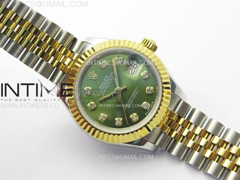 Datejust 28mm 279173 SS YG APSF Best Edition Green Dial Crystals Markers on Jubilee Bracelet NH05