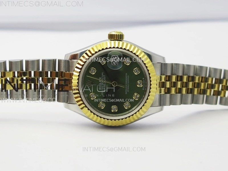 Datejust 28mm 279173 SS YG APSF Best Edition Green Dial Crystals Markers on Jubilee Bracelet NH05
