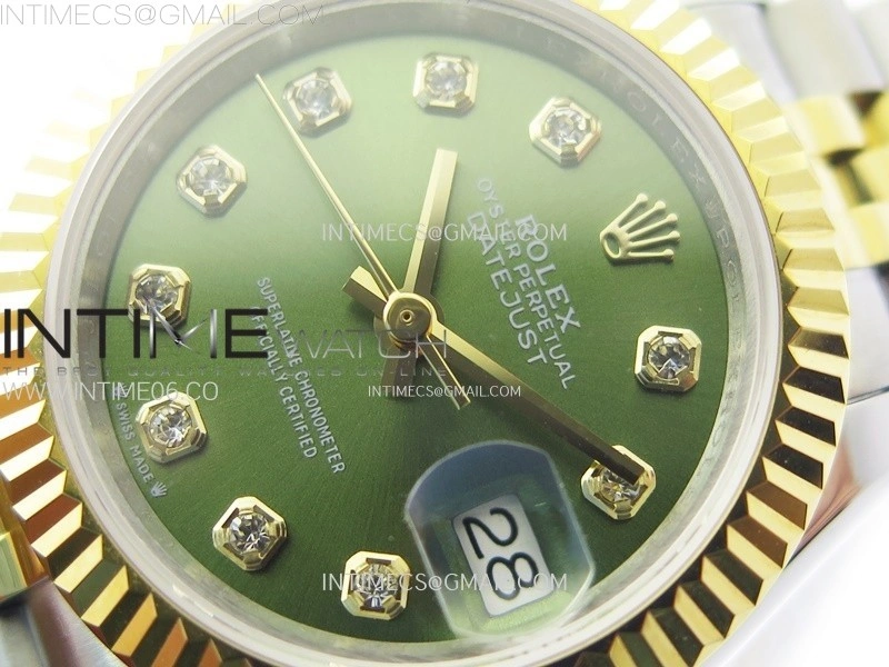Datejust 28mm 279173 SS YG APSF Best Edition Green Dial Crystals Markers on Jubilee Bracelet NH05