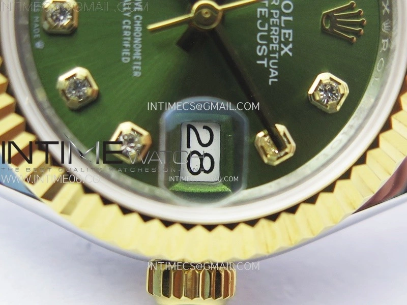 Datejust 28mm 279173 SS YG APSF Best Edition Green Dial Crystals Markers on Jubilee Bracelet NH05