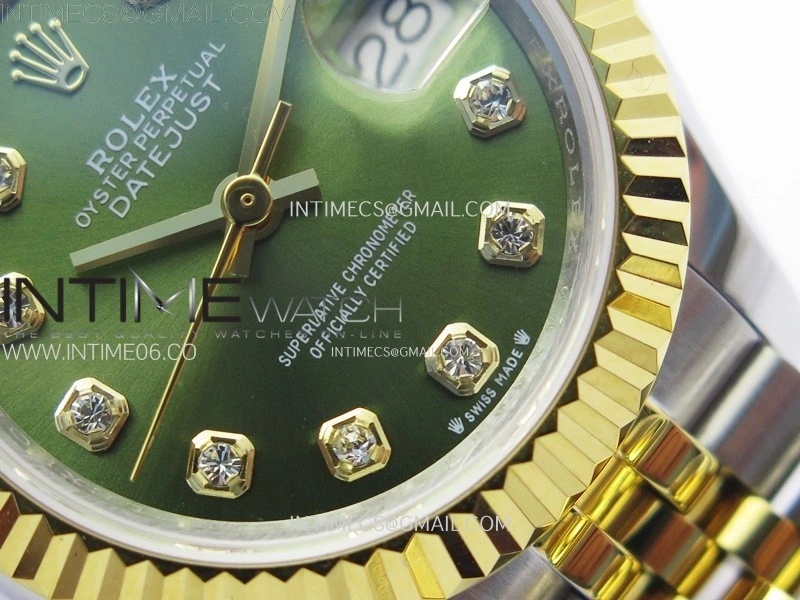 Datejust 28mm 279173 SS YG APSF Best Edition Green Dial Crystals Markers on Jubilee Bracelet NH05