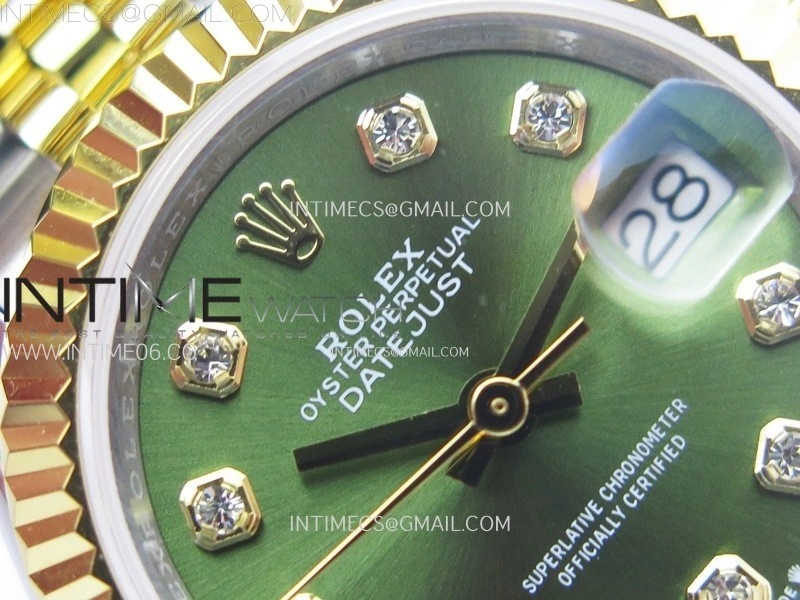 Datejust 28mm 279173 SS YG APSF Best Edition Green Dial Crystals Markers on Jubilee Bracelet NH05