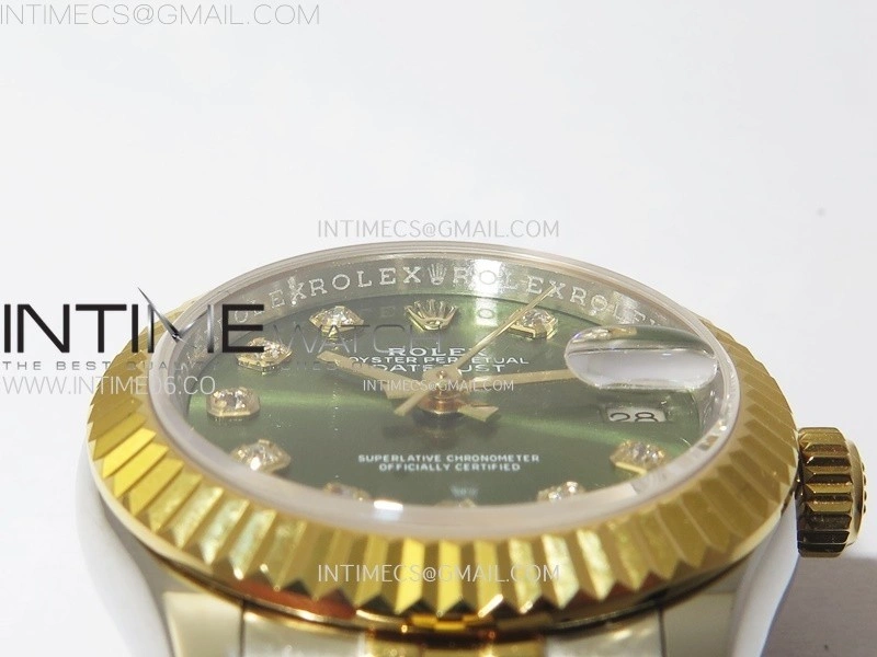 Datejust 28mm 279173 SS YG APSF Best Edition Green Dial Crystals Markers on Jubilee Bracelet NH05