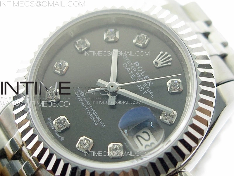 Datejust 28mm 279179 SS APSF Best Edition Gray Dial Crystals Markers on SS Jubilee Bracelet NH05