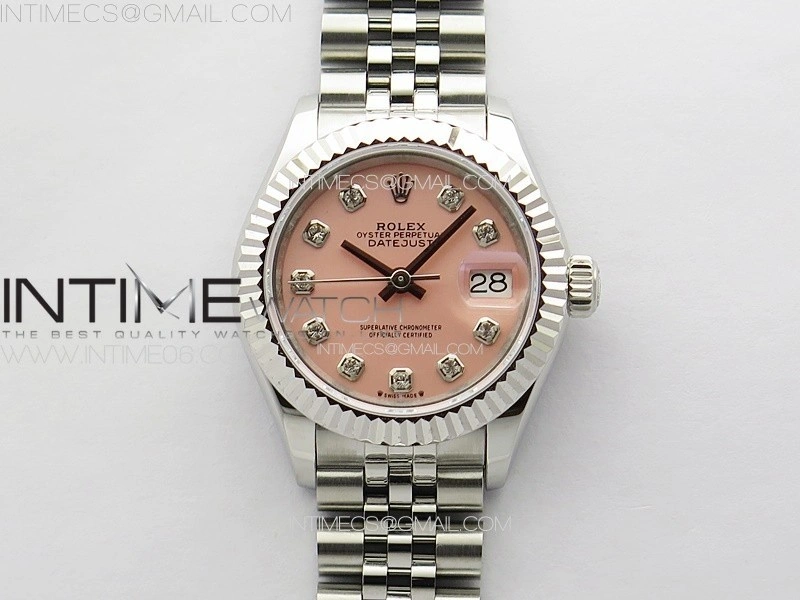 Datejust 28mm 279179 SS APSF Best Edition Pink Dial Crystals Markers on SS Jubilee Bracelet NH05