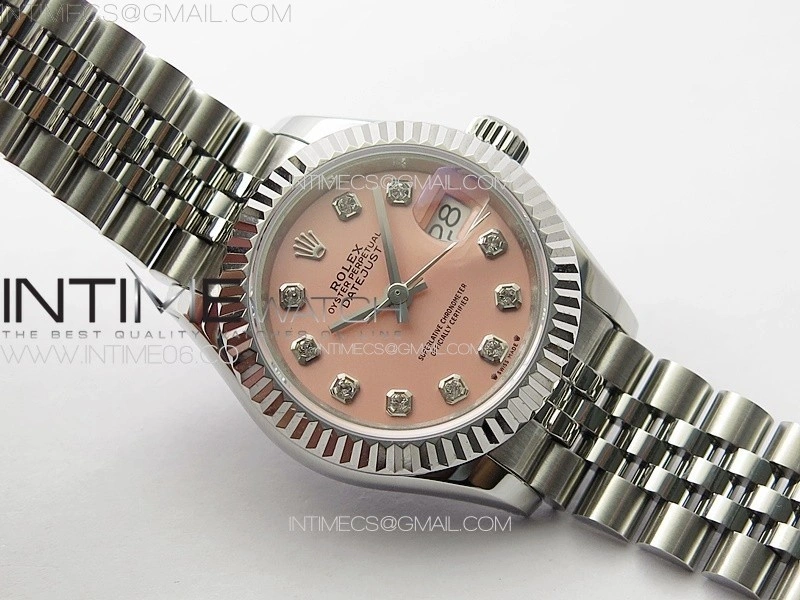 Datejust 28mm 279179 SS APSF Best Edition Pink Dial Crystals Markers on SS Jubilee Bracelet NH05