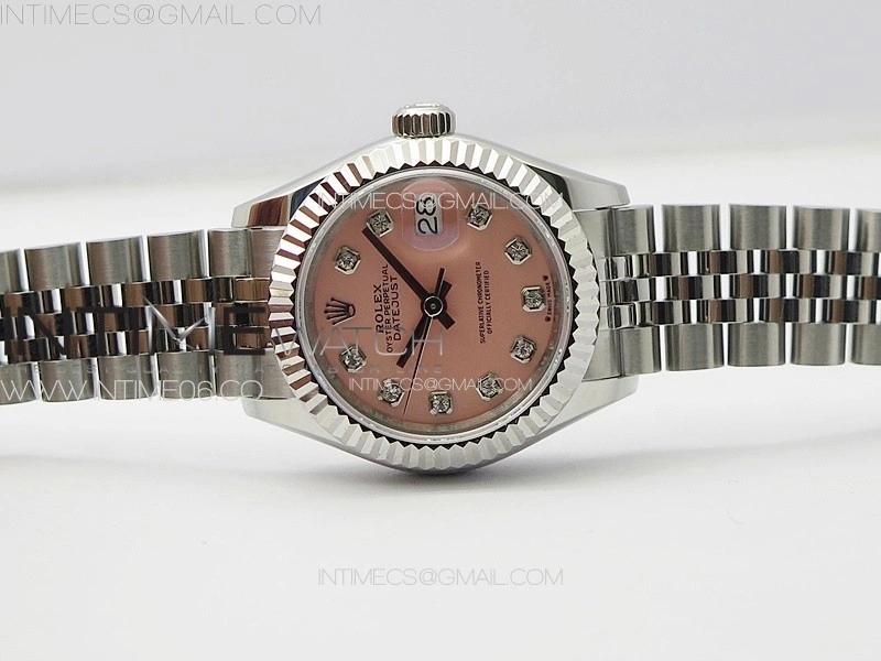 Datejust 28mm 279179 SS APSF Best Edition Pink Dial Crystals Markers on SS Jubilee Bracelet NH05