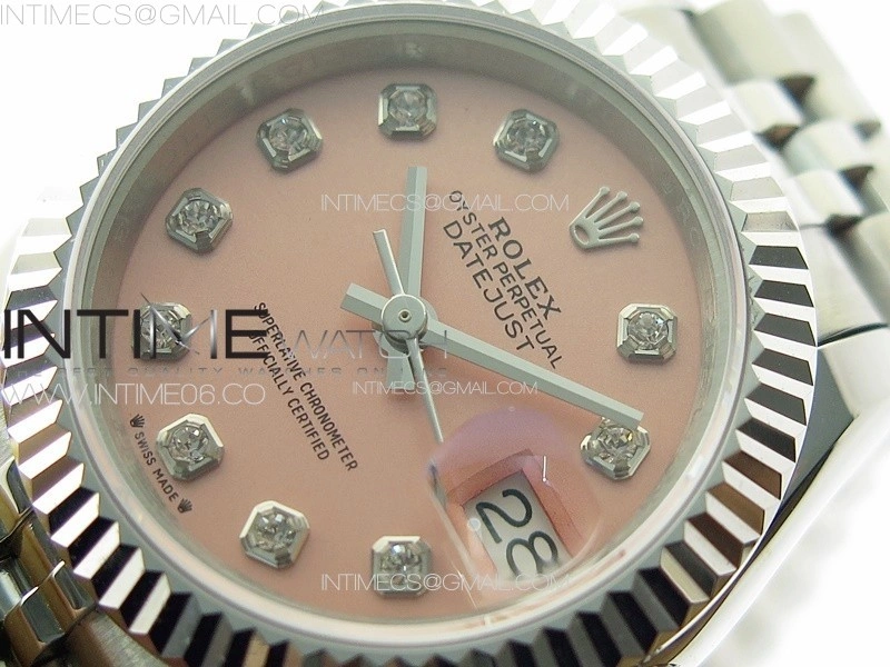 Datejust 28mm 279179 SS APSF Best Edition Pink Dial Crystals Markers on SS Jubilee Bracelet NH05