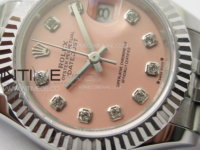 Datejust 28mm 279179 SS APSF Best Edition Pink Dial Crystals Markers on SS Jubilee Bracelet NH05