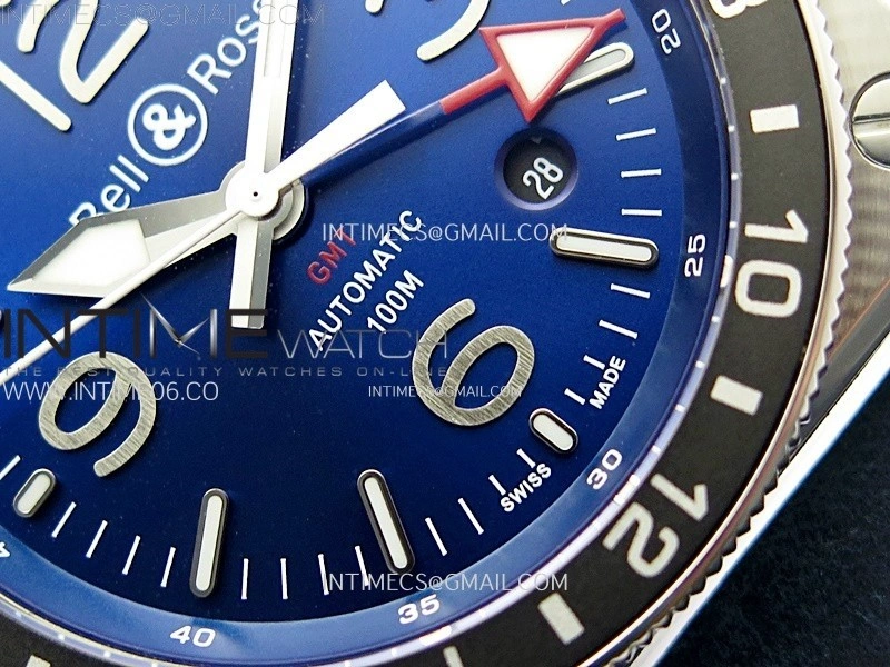 BR03-93 GMT Blue Black Bezle SS B12 Best Edition Blue Dial on Blue Leather Strap A2836