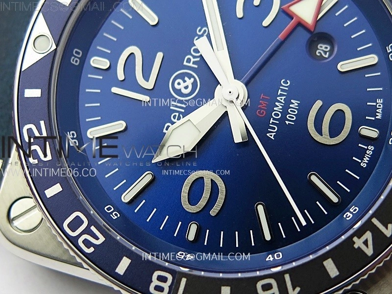 BR03-93 GMT Blue Black Bezle SS B12 Best Edition Blue Dial on Blue Leather Strap A2836