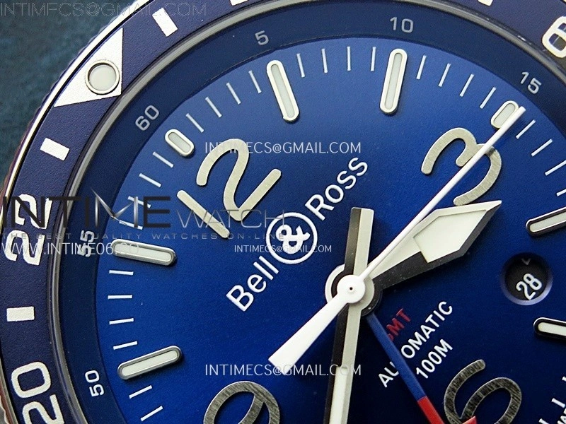 BR03-93 GMT Blue Black Bezle SS B12 Best Edition Blue Dial on Blue Leather Strap A2836