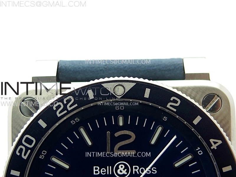 BR03-93 GMT Blue Black Bezle SS B12 Best Edition Blue Dial on Blue Leather Strap A2836