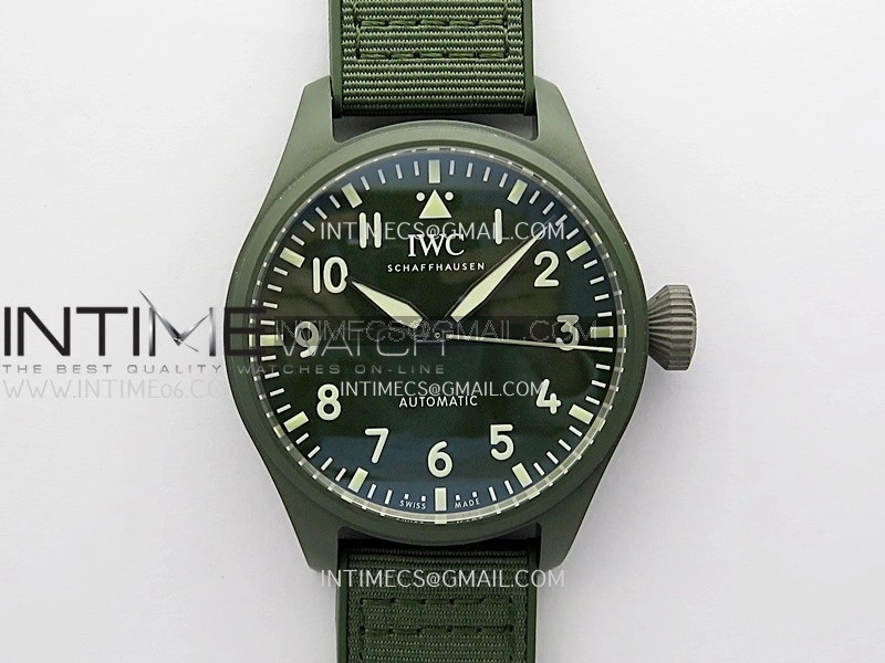 Big Pilot IW329802 43 Woodland Green Ceramic M+F 1:1 Best Edition Green Dial On Nylon Strap 8N24