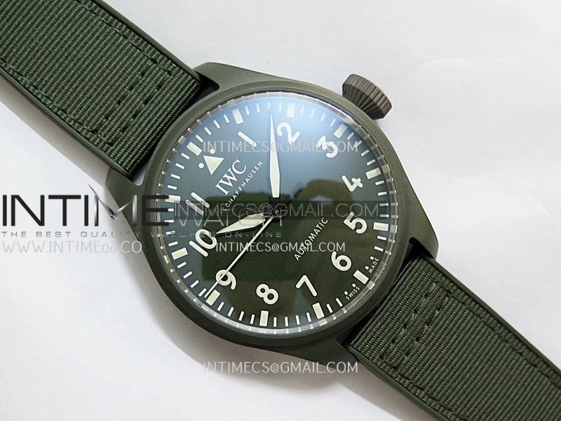 Big Pilot IW329802 43 Woodland Green Ceramic M+F 1:1 Best Edition Green Dial On Nylon Strap 8N24