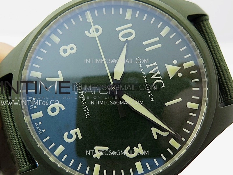 Big Pilot IW329802 43 Woodland Green Ceramic M+F 1:1 Best Edition Green Dial On Nylon Strap 8N24
