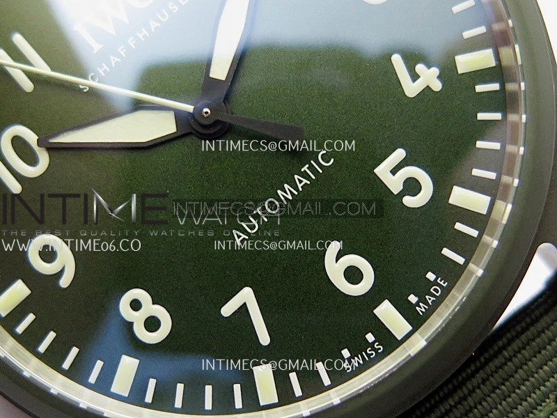 Big Pilot IW329802 43 Woodland Green Ceramic M+F 1:1 Best Edition Green Dial On Nylon Strap 8N24