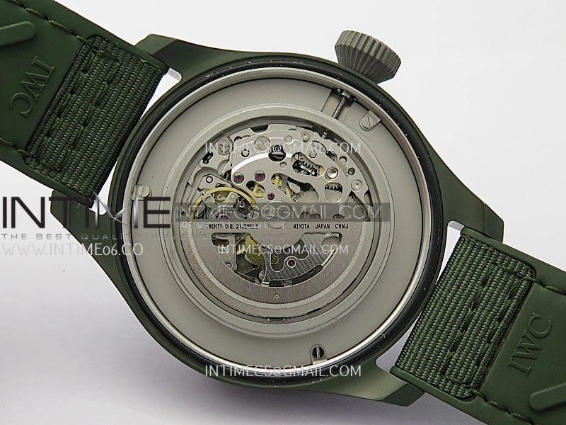Big Pilot IW329802 43 Woodland Green Ceramic M+F 1:1 Best Edition Green Dial On Nylon Strap 8N24
