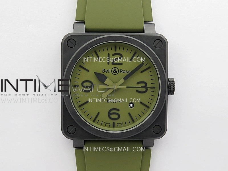BR03A 41mm Real Ceramic 1:1 Best Edition Green Dial On Green Rubber Strap MIYOTA 9015