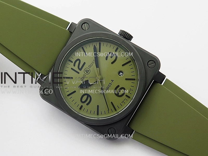 BR03A 41mm Real Ceramic 1:1 Best Edition Green Dial On Green Rubber Strap MIYOTA 9015