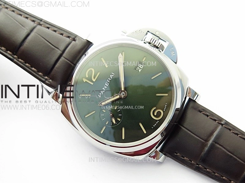 PAM1329 Y SS VSF 1:1 Best Edition Green Sun Dial on Black Leather Strap Asian P900