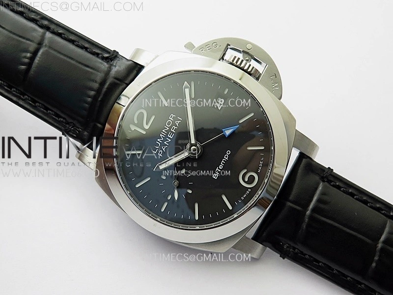 PAM1365 Z GMT SS VSF 1:1 Best Edition Black Dial on Black Leather Strap Asian P900