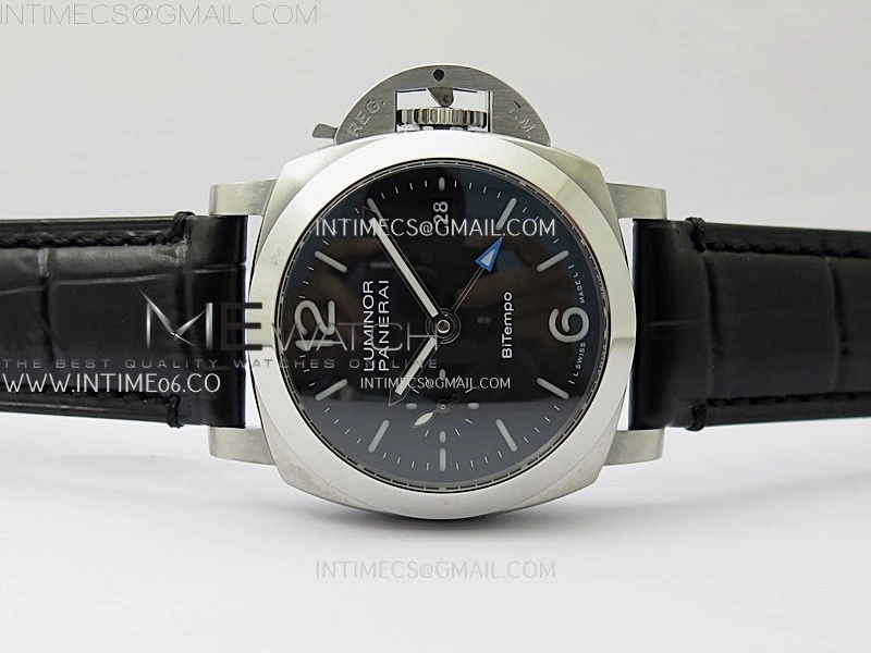 PAM1365 Z GMT SS VSF 1:1 Best Edition Black Dial on Black Leather Strap Asian P900