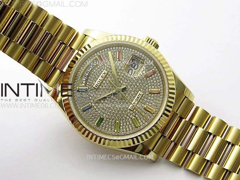 Day Date 36mm Gain Weight YG tungsten APSF 1:1 Best Edition Diamond Dial Rainbow Markers on SS President Bracelet A3255