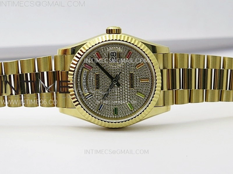 Day Date 36mm Gain Weight YG tungsten APSF 1:1 Best Edition Diamond Dial Rainbow Markers on SS President Bracelet A3255