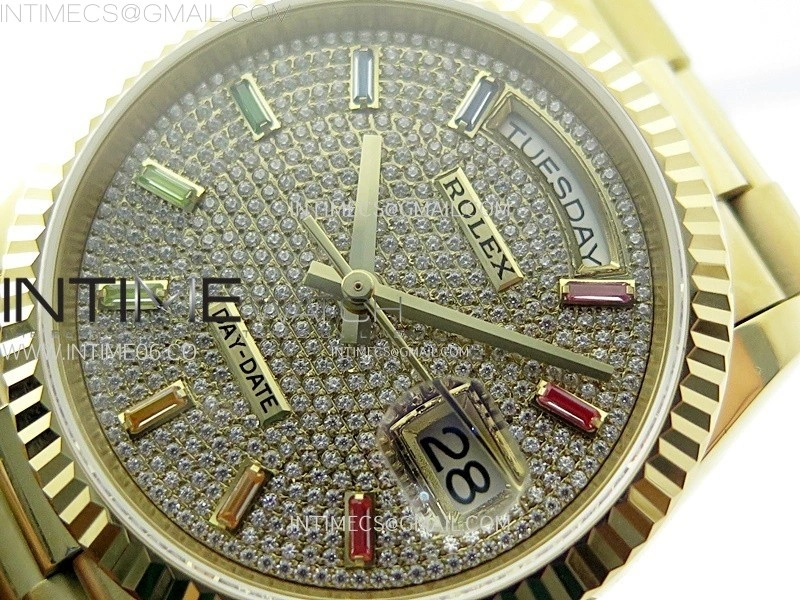 Day Date 36mm Gain Weight YG tungsten APSF 1:1 Best Edition Diamond Dial Rainbow Markers on SS President Bracelet A3255
