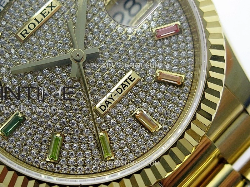 Day Date 36mm Gain Weight YG tungsten APSF 1:1 Best Edition Diamond Dial Rainbow Markers on SS President Bracelet A3255
