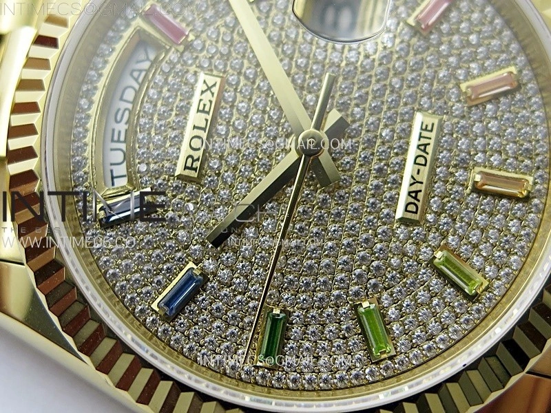 Day Date 36mm Gain Weight YG tungsten APSF 1:1 Best Edition Diamond Dial Rainbow Markers on SS President Bracelet A3255