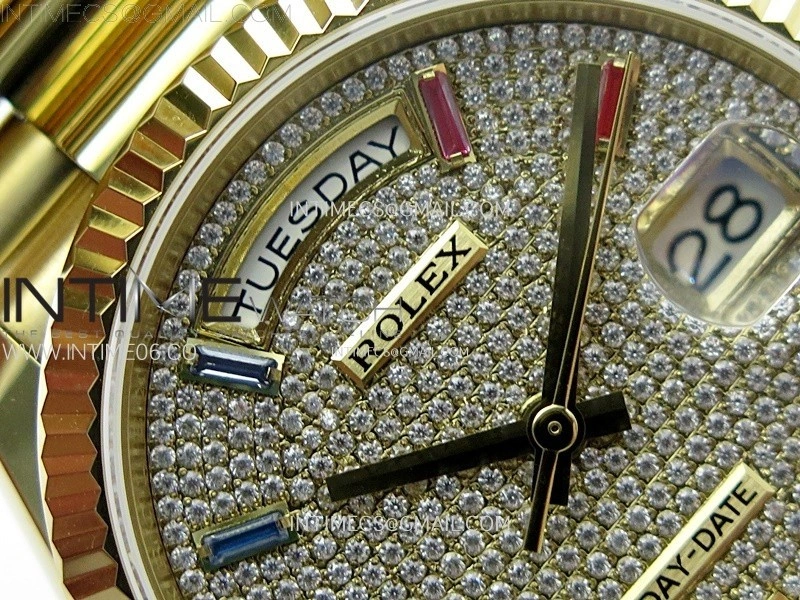 Day Date 36mm Gain Weight YG tungsten APSF 1:1 Best Edition Diamond Dial Rainbow Markers on SS President Bracelet A3255