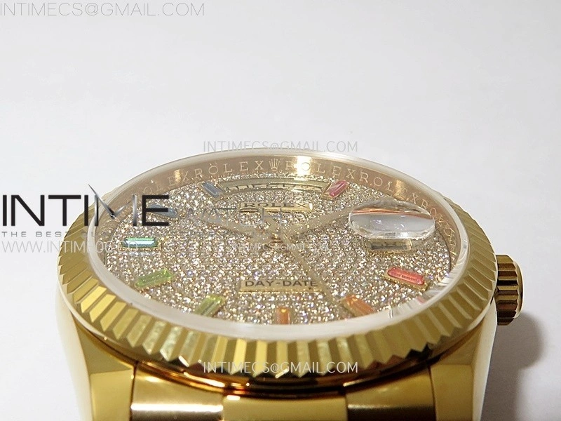 Day Date 36mm Gain Weight YG tungsten APSF 1:1 Best Edition Diamond Dial Rainbow Markers on SS President Bracelet A3255