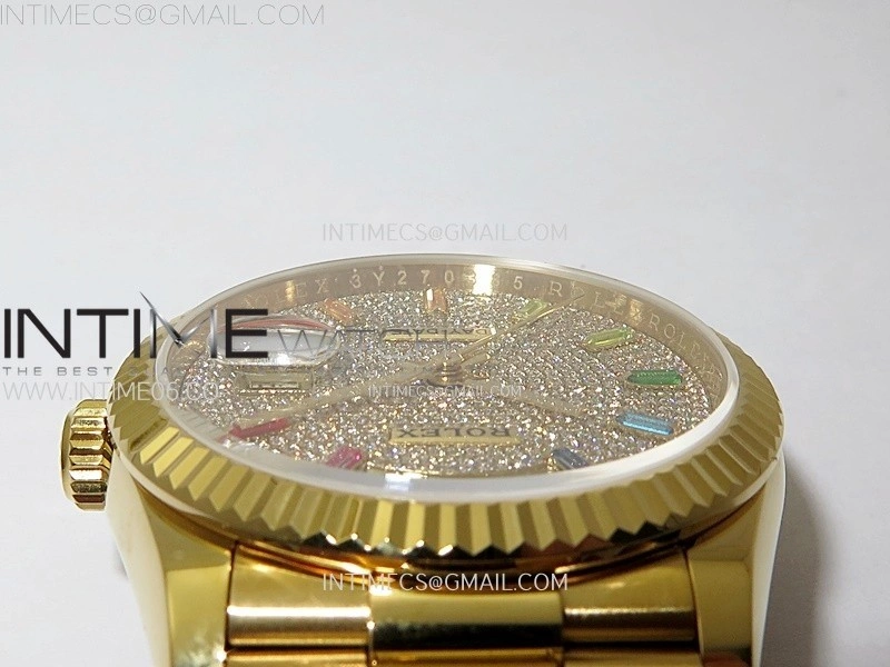 Day Date 36mm Gain Weight YG tungsten APSF 1:1 Best Edition Diamond Dial Rainbow Markers on SS President Bracelet A3255
