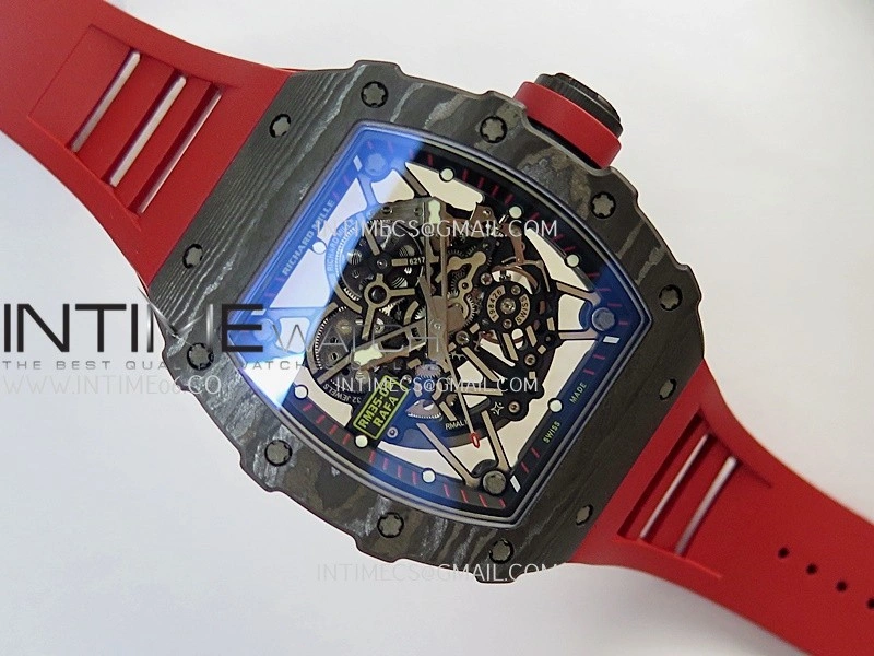 RM035-02 Real Black NTPT APSF 1:1 Best Edition Skeleton Dial On Red Rubber Strap Dandong Super Clone RMAL1