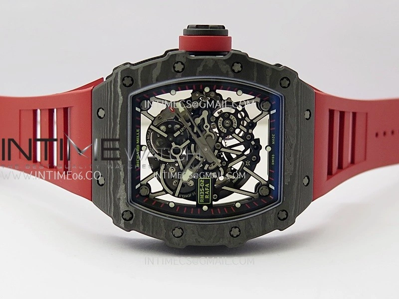 RM035-02 Real Black NTPT APSF 1:1 Best Edition Skeleton Dial On Red Rubber Strap Dandong Super Clone RMAL1