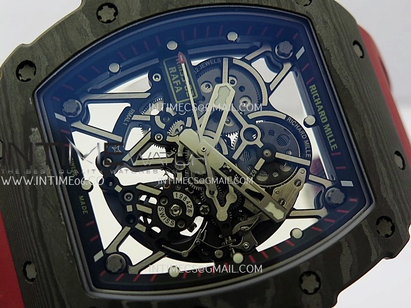 RM035-02 Real Black NTPT APSF 1:1 Best Edition Skeleton Dial On Red Rubber Strap Dandong Super Clone RMAL1
